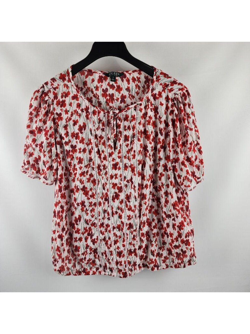 Ralph Lauren Shirt Womens 1X Multi Floral Peasant Lace Trim Blouse